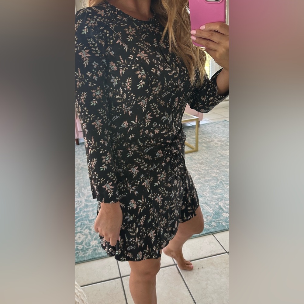 Veronica Beard Stella Floral Silk Dress Size 6 Waist Tie Black Pink Sheath $495